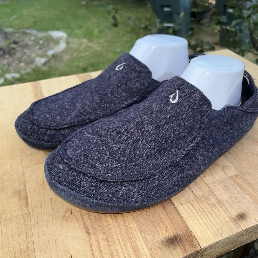 OluKai Moloa Hulu Slippers Mens 10 Blue Wool Blend Slip On